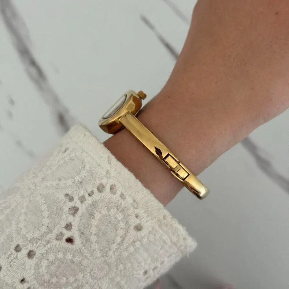 American Vintage Gold Bangle Oval Watch with White Dial